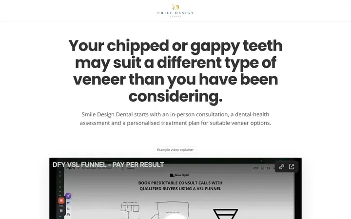 Landing page preview for Smile Design Dental